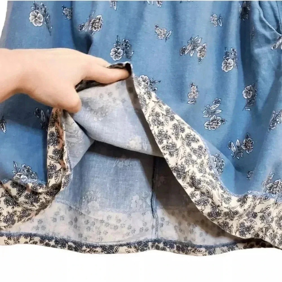 Ann Taylor LOFT Light Blue Floral Linen Blend Floral Skirt Stretch Waist Size XL - Picture 6 of 9